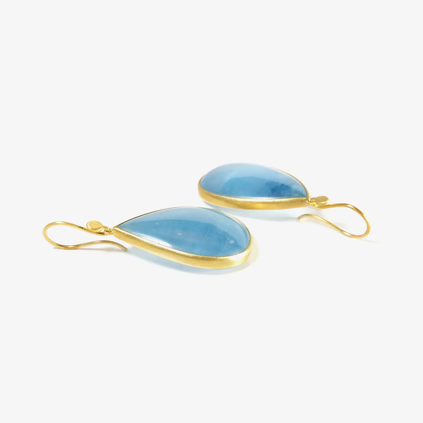18k & large pear shape deep blue aquamarine earrings