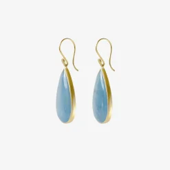18k & large pear shape deep blue aquamarine earrings