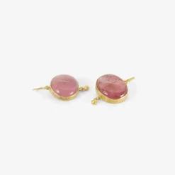 18k & large pink tourmaline cabochon simple drop earrings with 22k details, 43.41ct