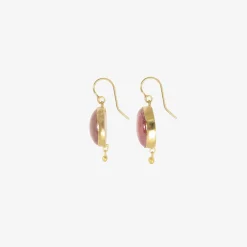 18k & large pink tourmaline cabochon simple drop earrings with 22k details, 43.41ct
