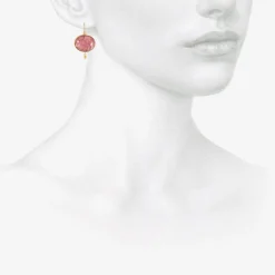 18k & large pink tourmaline cabochon simple drop earrings with 22k details, 43.41ct