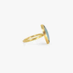 18k & marquis-shaped aquamarine over mother-of-pearl ring, 7.15ct