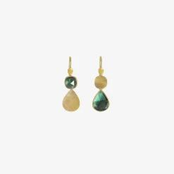 22k & mixed-shape blue green tourmaline klimt double drop earrings, 6.30ct