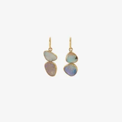 18k & mod-shaped blue opal fixed double drop earrings