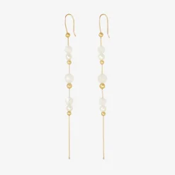 14k & moonstone bead chain earrings with white pearls