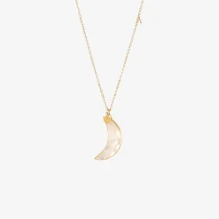 22k & mother-of-pearl crescent moon pendant with opal and herkimer diamond
