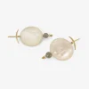 18k & mother-of-pearl full moon earrings with labradorite & herkimer diamonds