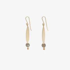 18k & mother-of-pearl full moon earrings with labradorite & herkimer diamonds