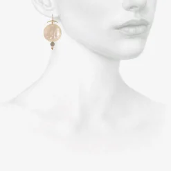 18k & mother-of-pearl full moon earrings with labradorite & herkimer diamonds
