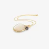 18k & mother-of-pearl waxing moon pendant with opal, herkimer, and goldstone