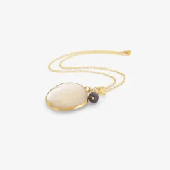 18k & mother-of-pearl waxing moon pendant with opal, herkimer, and goldstone