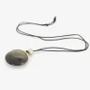 14k & obsidian moon pendant on black silk cord with grey pearl