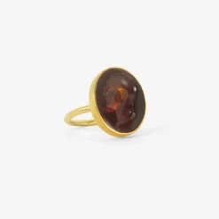 18k & oval antique brown glass tassie ring