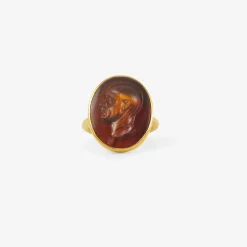 18k & oval antique brown glass tassie ring