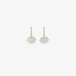 18k & oval aquamarine cabochon east/west earrings