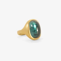 18k & oval blue green tourmaline cast ring, 13.71ct