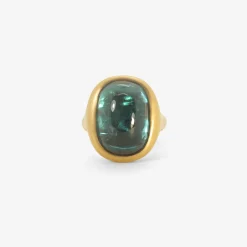18k & oval blue green tourmaline cast ring, 13.71ct