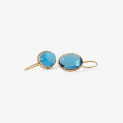 18k & oval blue topaz earrings with platinum bezel