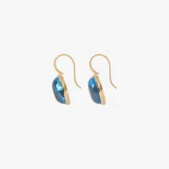 18k & oval blue topaz earrings with platinum bezel