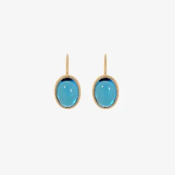 18k & oval blue topaz earrings with platinum bezel
