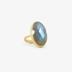 18k & oval checkered labradorite ring, 18.79ct