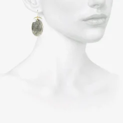 18k & oval cloudy black rutilated quartz earrings