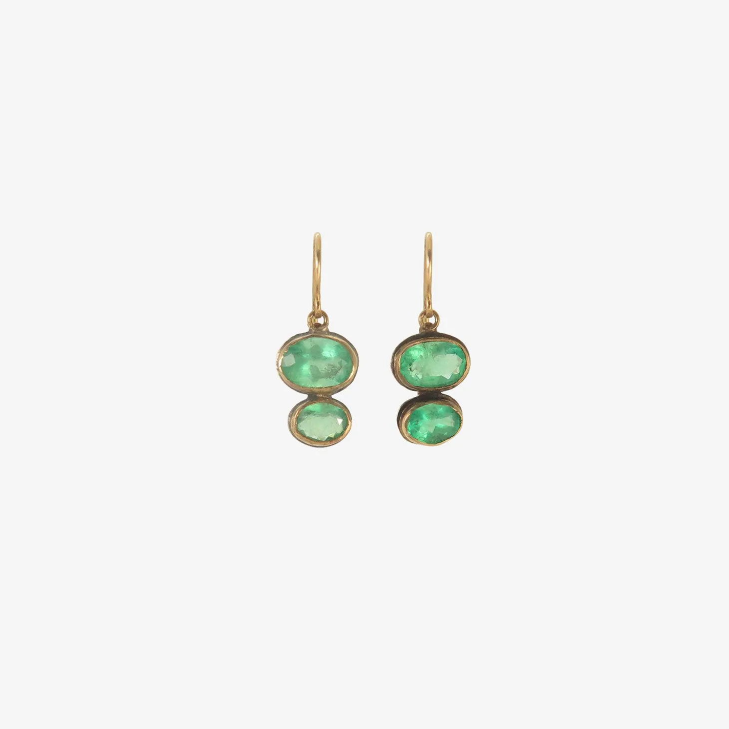 18k & oval colombian emerald double drop earrings, 6ct