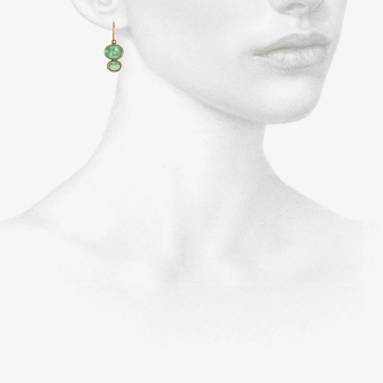 18k & oval colombian emerald double drop earrings, 6ct