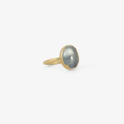 18k & oval dark aquamarine ring