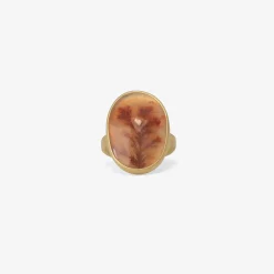 18k & oval dendritic agate ring, 8.76ct