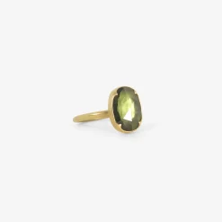 18k & oval faceted green sapphire ring, 3.2ct