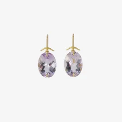 18k & oval faceted rose de france amethyst earrings