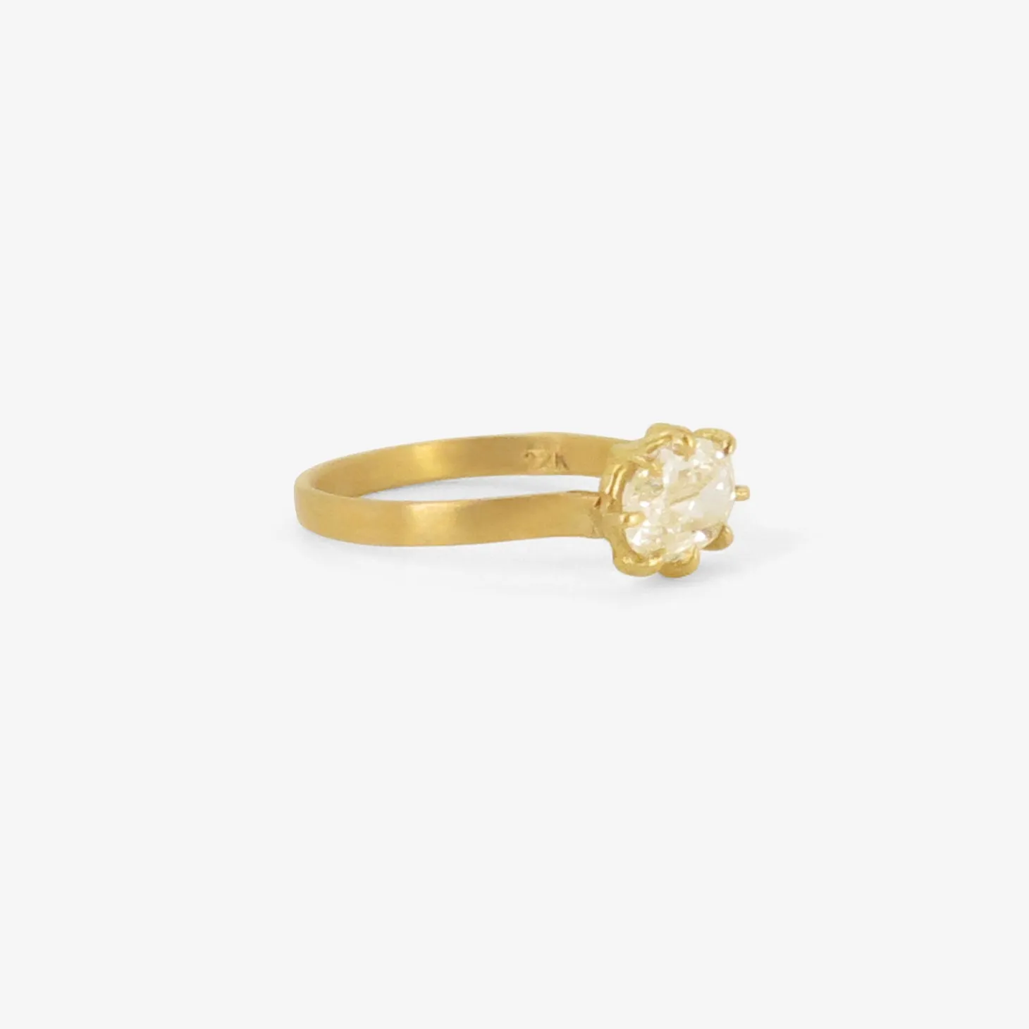 22k & oval old-mine-cut diamond east/west ring, 1ct