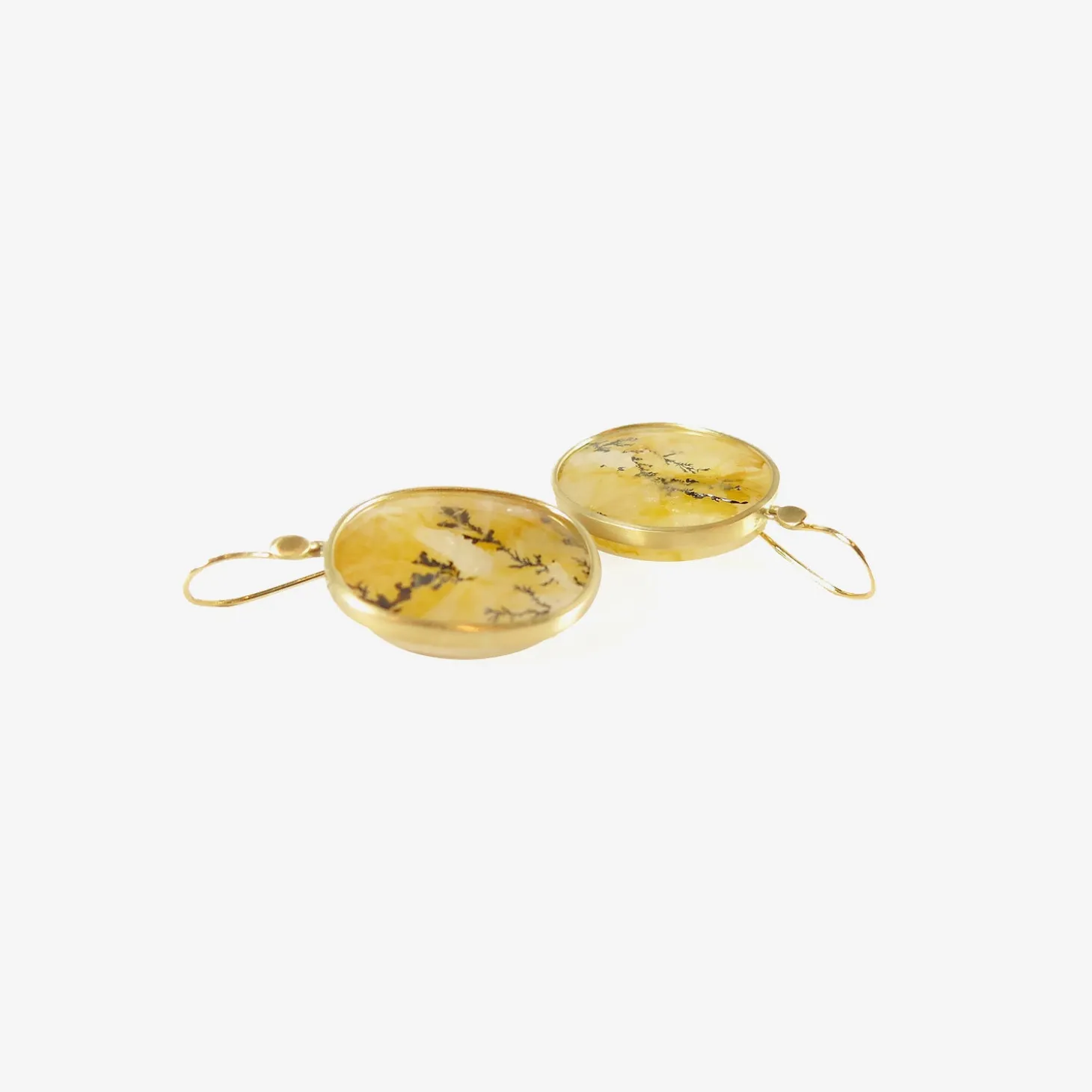 18k & oval orange dendritic quartz earrings