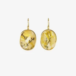18k & oval orange dendritic quartz earrings