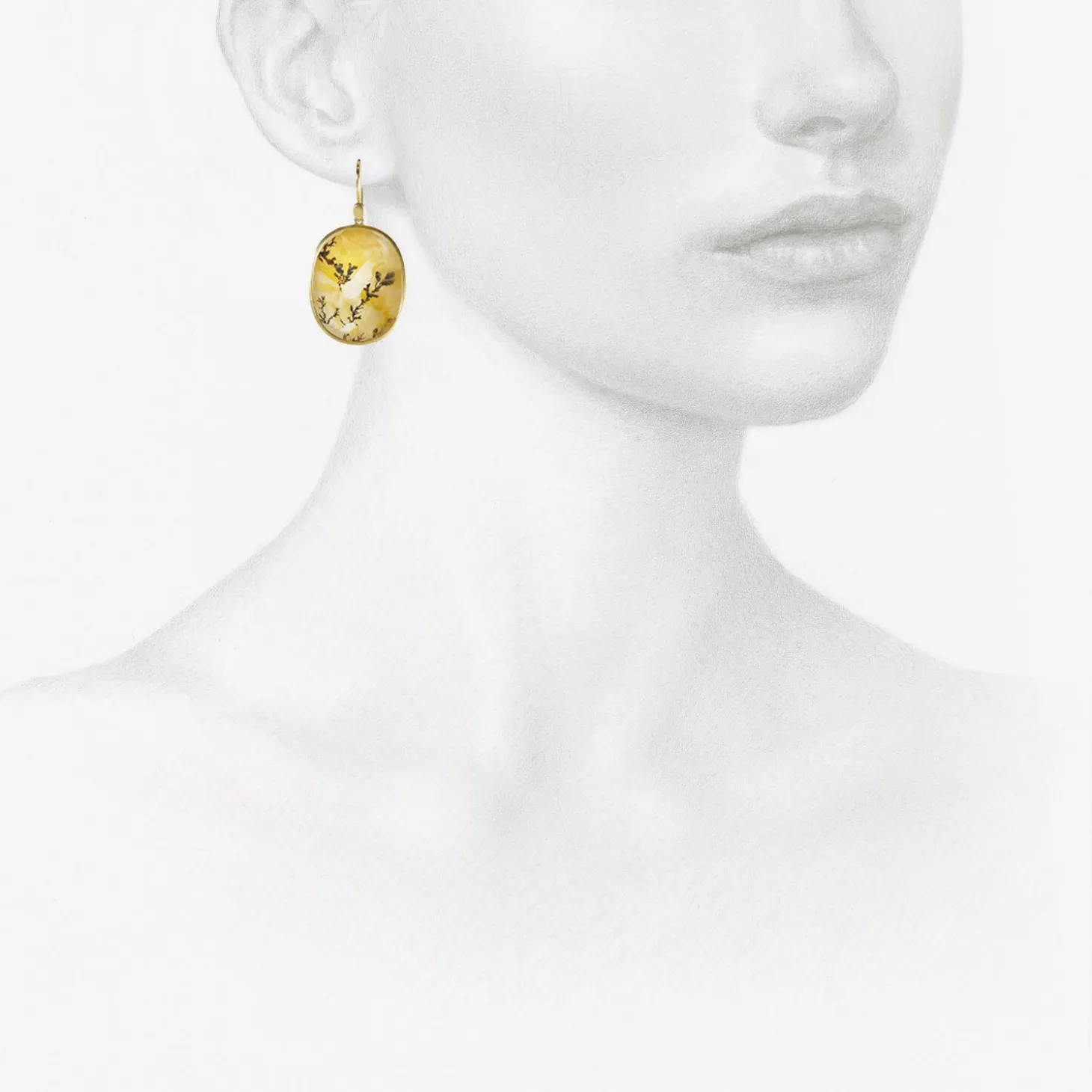 18k & oval orange dendritic quartz earrings