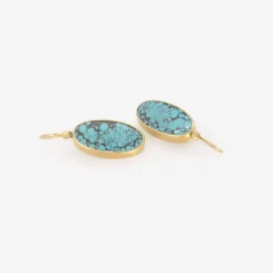18k & oval persian turquoise earrings, 10.92ct