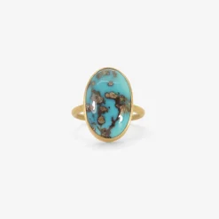 18k & oval persian turquoise with pyrite ring, 7.6ct