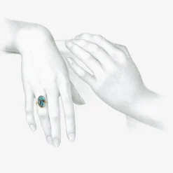 18k & oval persian turquoise with pyrite ring, 7.6ct