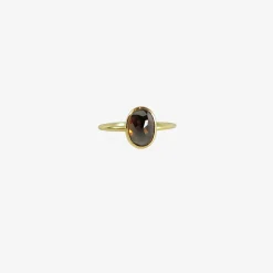 18k & oval rose-cut cognac diamond ring, 1.2ct