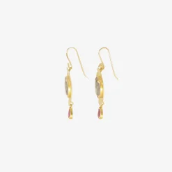 18k & oval rose-cut diamond scallop earrings with ruby drops