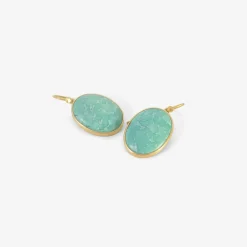 18k & oval tibetan turquoise drop earrings, 19.89ct