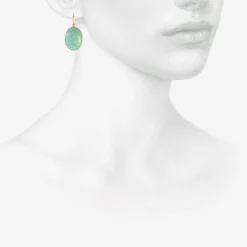 18k & oval tibetan turquoise drop earrings, 19.89ct