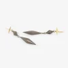 18k & oxidized bronze three-piece chiseled link earrings