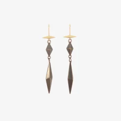 18k & oxidized bronze three-piece chiseled link earrings