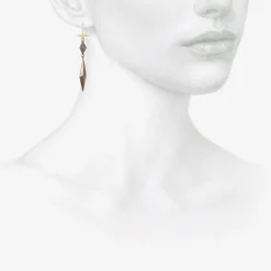 18k & oxidized bronze three-piece chiseled link earrings