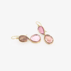 18k & peachy pink tourmaline sequin double drop earrings, 11.38ct
