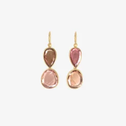 18k & peachy pink tourmaline sequin double drop earrings, 11.38ct