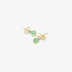 18k & pear-shaped colombian emerald earrings with bows, 4ct