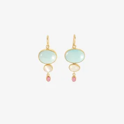 22k & persian turquoise earrings with moonstone and pink tourmaline